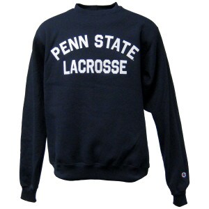 navy crew neck sweatshirt with stitched twill Penn State Lacrosse